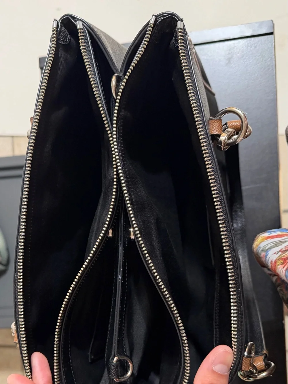 Coach Black Leather Dome Satchel with Brown Accents
